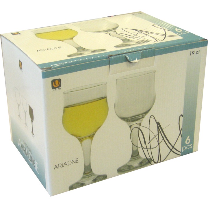 Set 6 Pahare cu picior vin alb Uniglass Ariadne, 185 ml