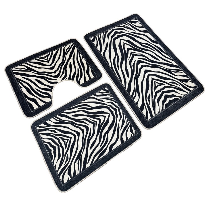 Covoras Baie Set 3 Piese, Antiderapant 100x60, 60x50, 40x60, Alb/Negru