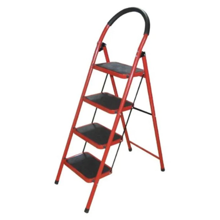 Scara Pliabila cu 4 Trepte Late, At Performance, Metalica, Maxim 150 Kg, Picioare Antialunecare, Rosu-Negru