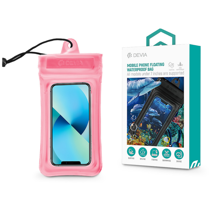 Devia univerzális vízálló védőtok max. 7" méretű készülékekhez - Devia Mobile Phone Floating Waterproof Bag - pink (ST364396)