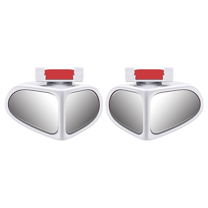 Set 2 oglinda auxiliara, pentru unghi mort, rotatie 360, impermeabil, HD, ofera vizibilitate suplimentara, imbunatateste siguranta in conducere, Alb