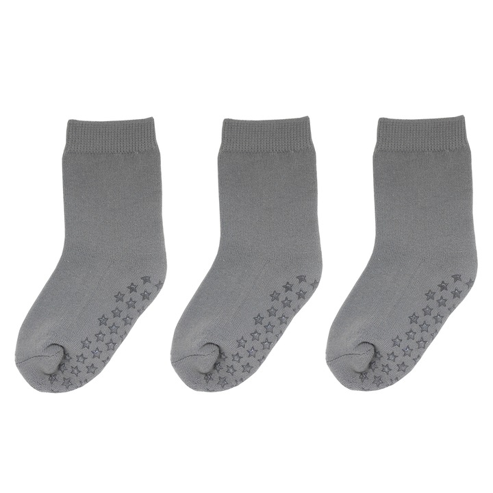 Комплект от 3 броя детски чорапи, Sayoyo, нехлъзгащи се, Сив