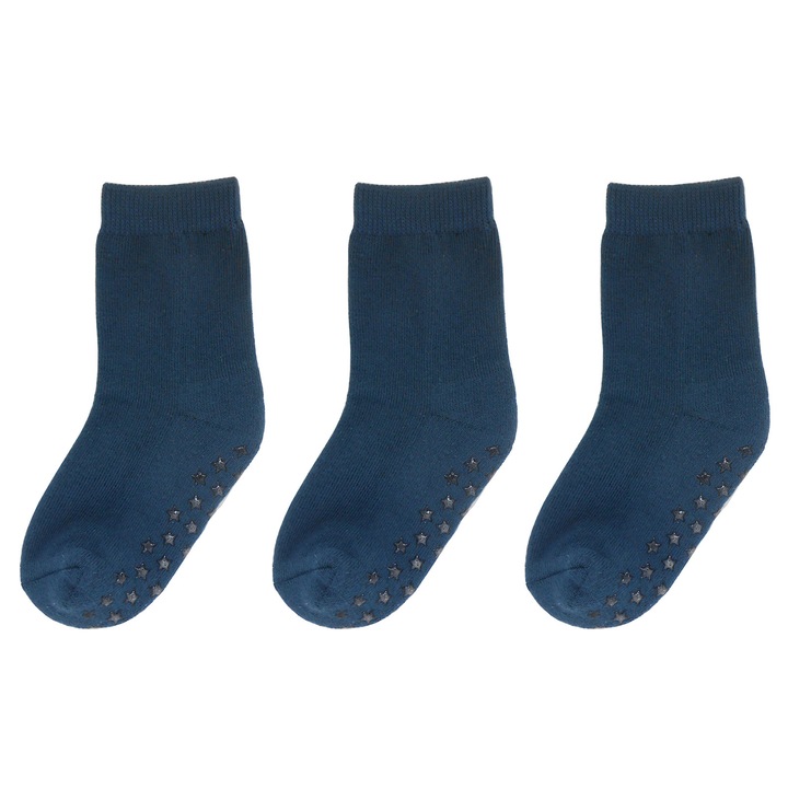Комплект от 3 броя детски чорапи, Sayoyo, нехлъзгащи се, Тъмносин