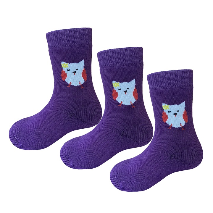 Детски чорапи с животинска щампа - 3 чифта, Sayoyo, Тъмно лилаво