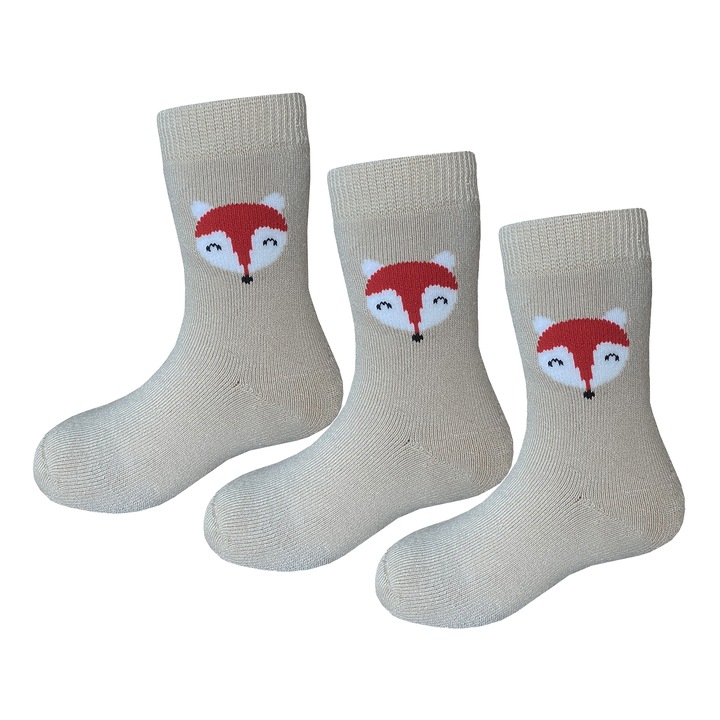 Детски чорапи с животинска щампа - 3 чифта, Sayoyo, Бежов