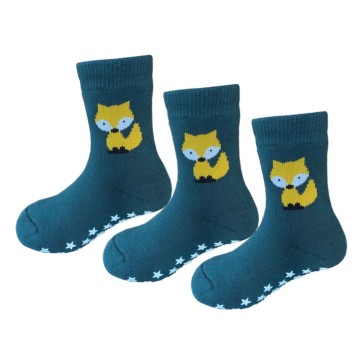 Детски чорапи с животинска щампа - 3 чифта, Sayoyo, неплъзгащи се, Зелен
