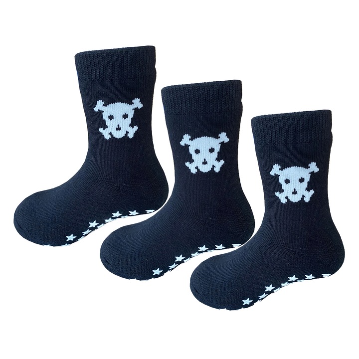 Детски чорапи с животинска щампа - 3 чифта, Sayoyo, неплъзгащи се, Черен