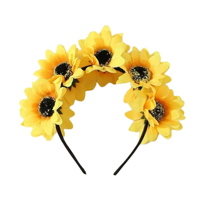 Bentita de par cu flori, model floarea soarelui, galbena, marime universala