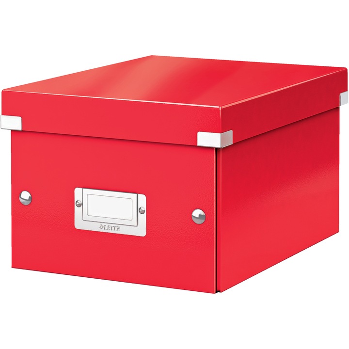 Leitz WOW Click & Store tárolódoboz, laminált karton, részben újrahasznosított, összecsukható, fedéllel, 22x16x28 cm, piros színű