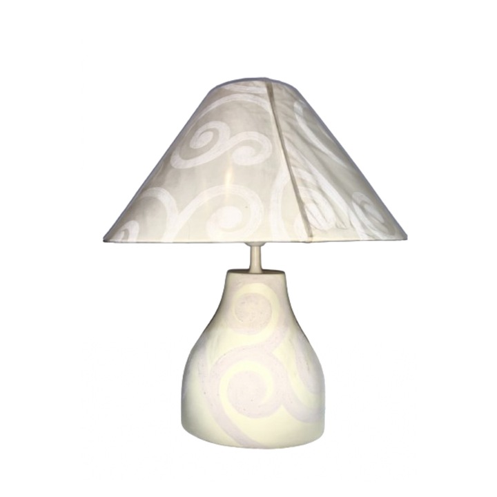 Veioza LA 4-951/1 KERAMIC E27x1 Baza Portelan Crem Abajur Panza Crem Intrerupator pe Fir ORION