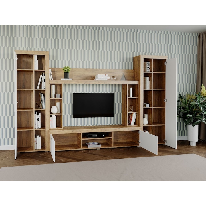 Set Mobila sufragerie, Milan C3 Stejar Auriu, L 300 x A 35.2 x H 182 cm