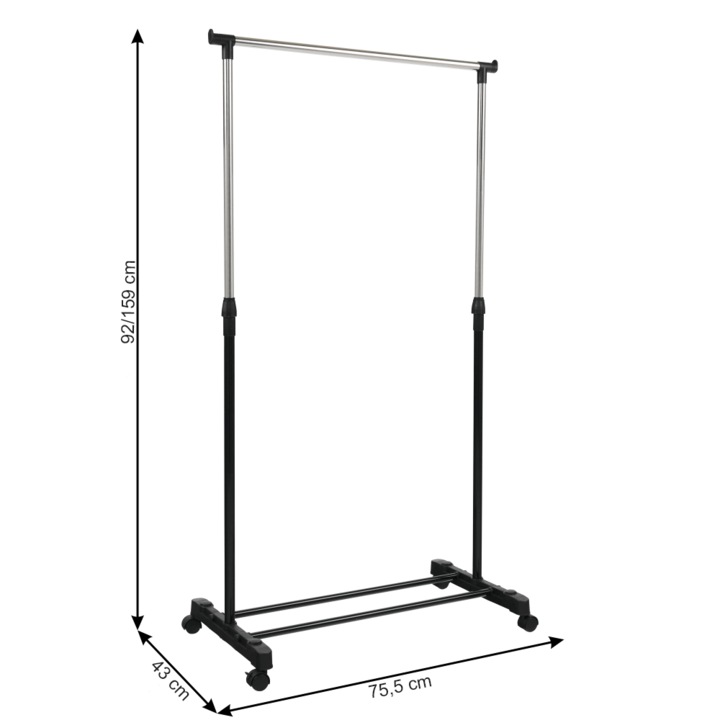 Cuier mobil inox plastic negru Dolfo 75.5x43x159 cm