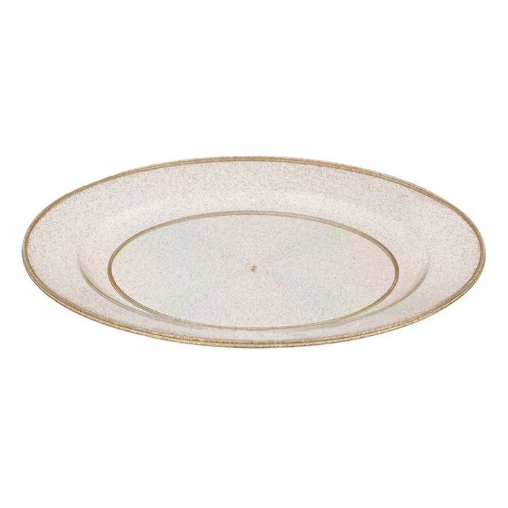 Комплект от 6 пластмасови чинии Shopiens®, за многократна употреба, прозрачни със златен блясък, 18 см