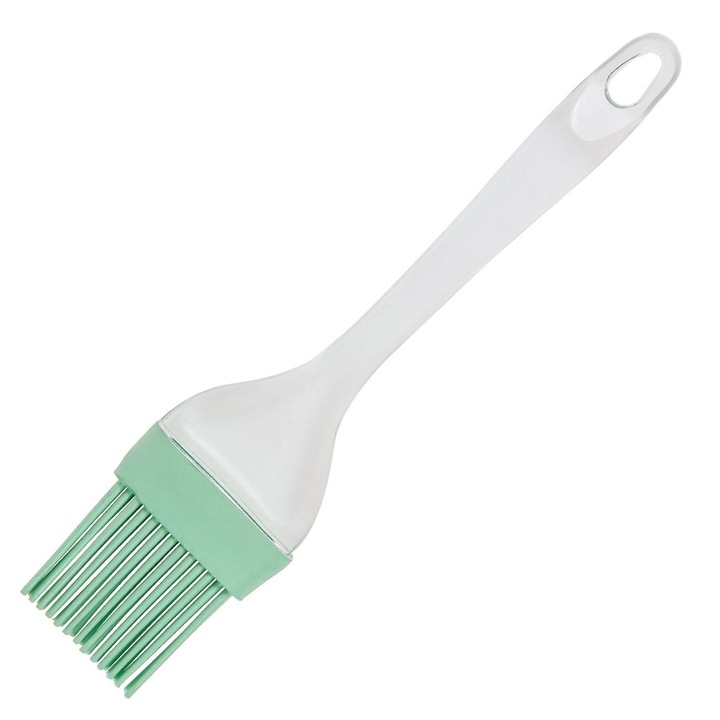 Pensula din silicon de gatit si patiserie cu maner transparent Shopiens®, verde deschis, 22 cm
