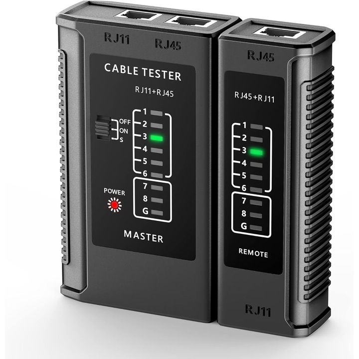 Тестер за мрежови кабели RJ11, RJ12, RJ45, черен