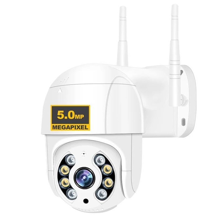 Camera supraveghere video PNI IP7729 5MP, 4mm, 8 LED-uri, D-WDR, P2P, ONVIF, 12V, pentru exterior, alb