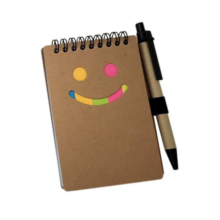 Notebook cu spira ( carnet ) cu 136 pagini, notesuri adezive si pix cu mecanism, maro
