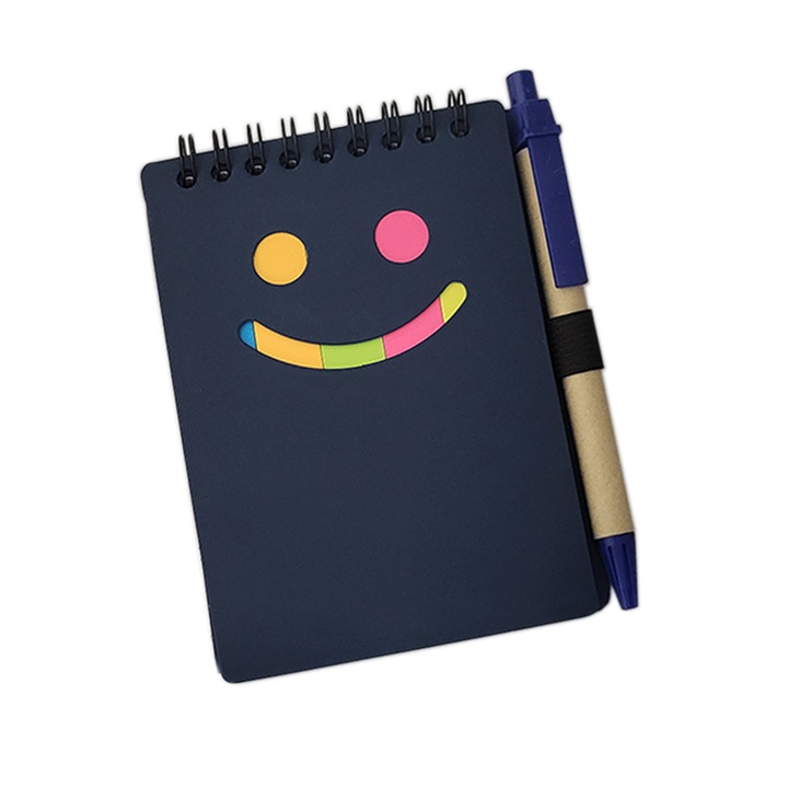Notebook cu spira ( carnet ) cu 136 pagini, notesuri adezive si pix cu mecanism, albastru