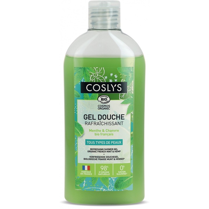 Gel de dus BIO revigorant, cu menta si canepa Coslys, 250 ml