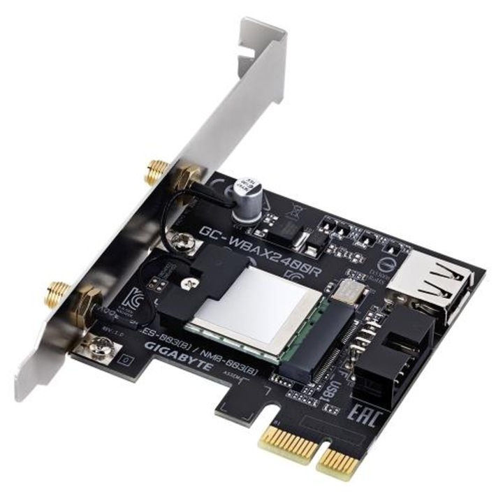 Placa de retea Gigabyte GC-WBAX2400R, Wireless, 6GHz, 2400Mbps, PCI Express x1, Bluetooth 5.3, 1x antena