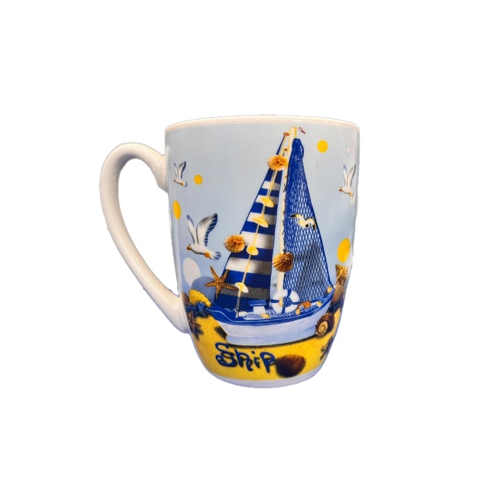 Cana model marin, Corabie cu pescarusi, 8.4x10.4cm