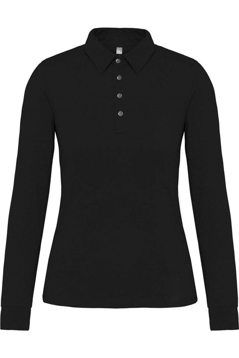 Bluza polo jersey cu maneci lungi pentru femei - KA265, Negru