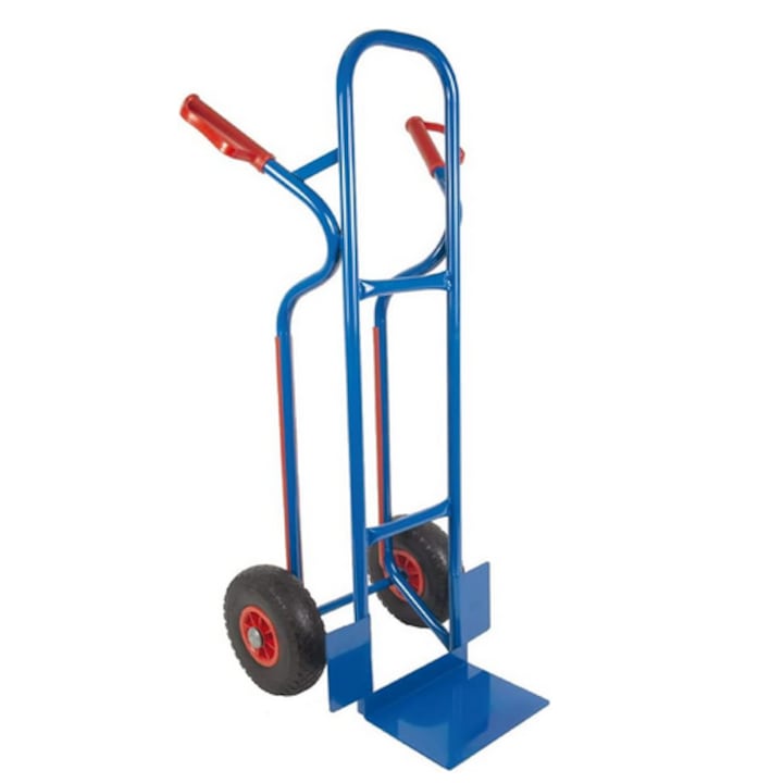 Carucior marfa 250 kg cu platforma, tip Liza, ELITE Handlekraft® anvelope rezistente la perforare, 1170 x 595 x 530 mm, Transpalet Otel/Albastru