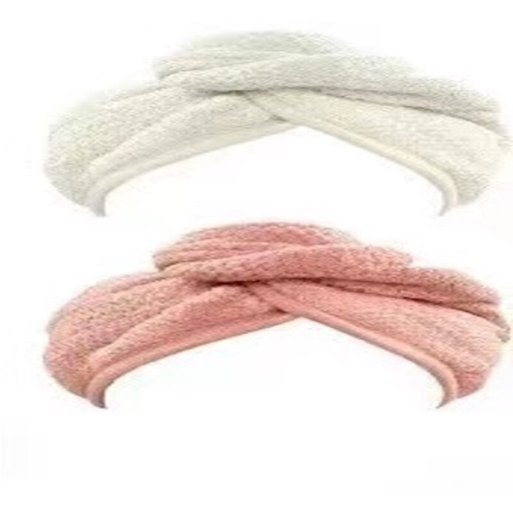 Set 2 prosoape de par, Microfibra, 25x65cm, Roz/Alb