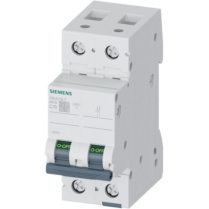 Siguranta electrica automata Siemens 5SL6210-7, latime 2 module, 6kA, 2P, caracteristica C, 10A