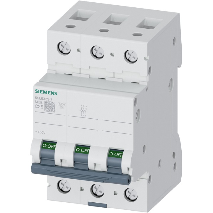 Siguranta electrica automata Siemens 5SL6325-7, latime 3 module, 6kA, 3P, caracteristica C, 25A