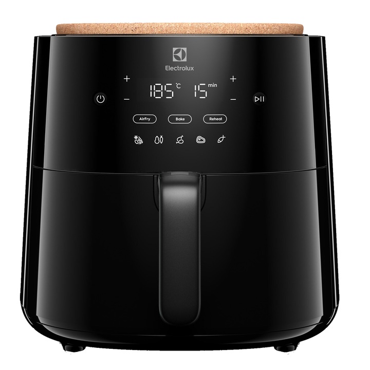 Friteuza cu aer cald Electrolux 700 XL EAF5B, 1500 W, capacitate 5L, 1,4 kg cartofi prajiti, display digital, 3 moduri gatire, 5 programe automate, timer 99 min, avertizare acustica pentru amestecare ingrediente, negru