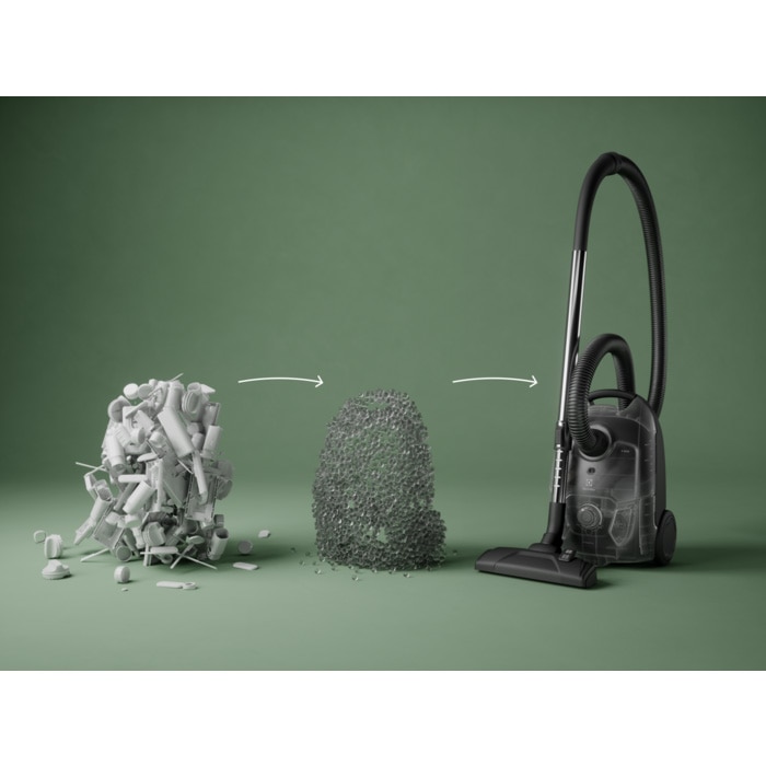 Aspirator cu sac Electrolux Seria 300 EB31C1DB, 750W, 31% plastic reciclat, filtru HEPA lavabil, tub telescopic, rază de actiune 7,5 m, accesorii 2in1 in bord, albastru denim