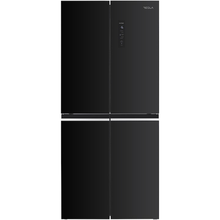 Хладилник Side by side Tesla RM4700FHB, 466 л, Клас F, Total No Frost, Инверторен мотор, Convertible Zone, Metal Cooling, LED дисплей, H 180 см, Black Glass