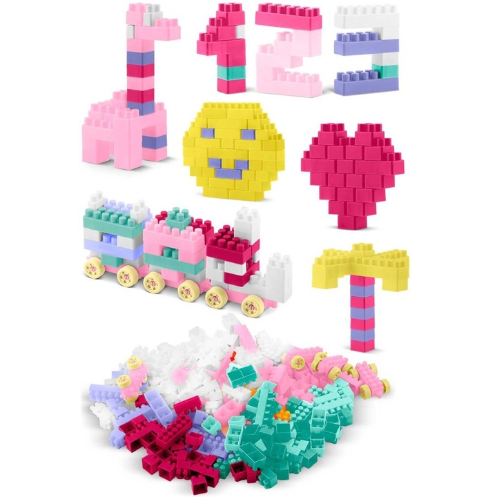 idealSTORE PastelFun Конструкторски комплект, 300 части в пастелни цветове, Без остри ръбове, Творчески, Развива двигателните умения, Неограничени възможности за конструиране
