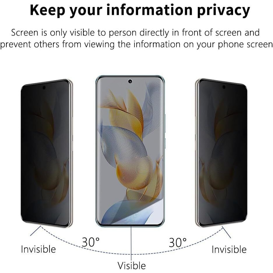Folie din sticla securizata compatibila cu Honor 90 Lite, Privacy, Anti-spy, Full Screen, Full Cover, HD Clarity, 6X Stronger Premium Glass, Neagra