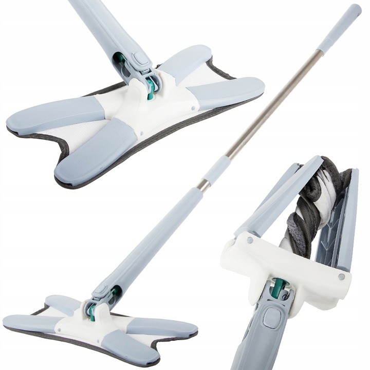 Mop cu sistem de stoarcere Twist, PINGYANG RONGRONG HANDICRAFT FACTORY, alb-gri, 110cm, set cu 1x laveta din microfibra