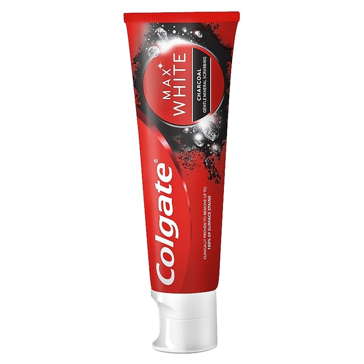 Паста за зъби, Colgate, Max White, активен въглен, избелващ ефект на зъбите, с флуорид, вкус на мента, 75 ml