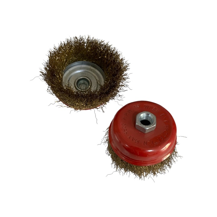 Set 2 perii din sarma 4" - 10cm, cupa pentru polizor unghiular flex, AVI-53, galben