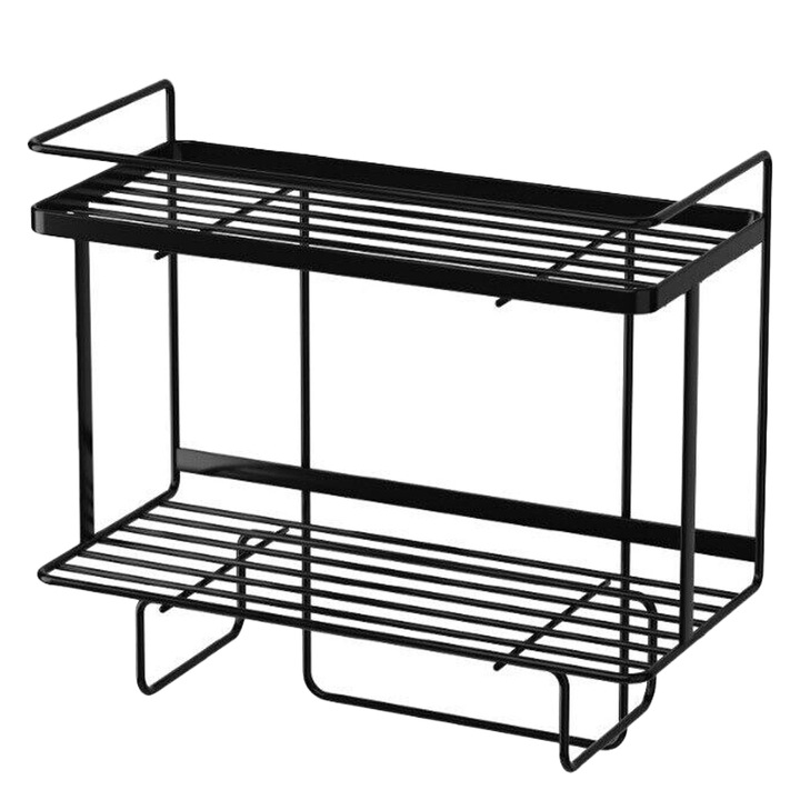 Raft depozitare peste bazinul de toaleta, Quasar & Co.®, 2 etajere, prindere prin lipire, metal, 34 x 15.5 x 33 cm, negru