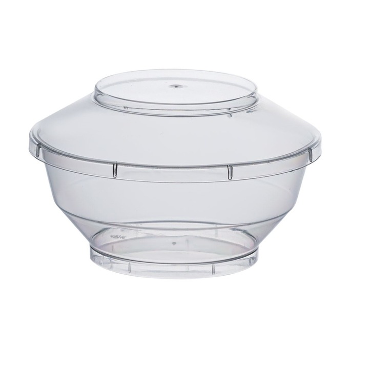 Set 6 boluri rotunde de plastic transparent Shopiens®, reutilizabile cu capac, ideale pentru evenimente si petreceri, 200 ml