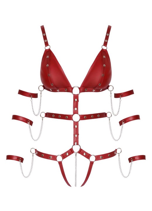 Szexi fehérnemű, bondage, poliészter, quick opening cups, sötétvörös, L INTL