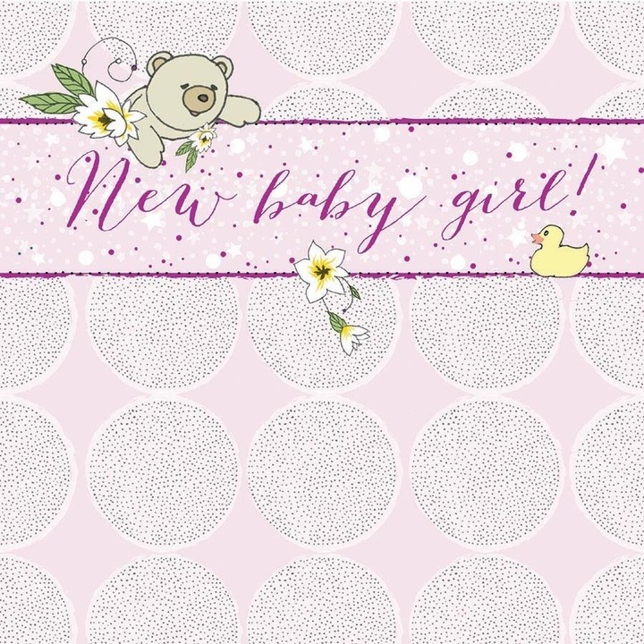 Felicitare, Clear Creations, Colectia Swarovski, Nasterea fetitei, Roz