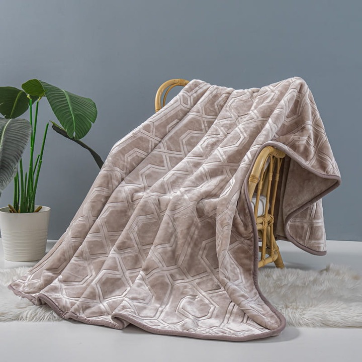 Cuvertura pentru fotel Vito, taupe, 80x160 cm, design geometric, 100% acril