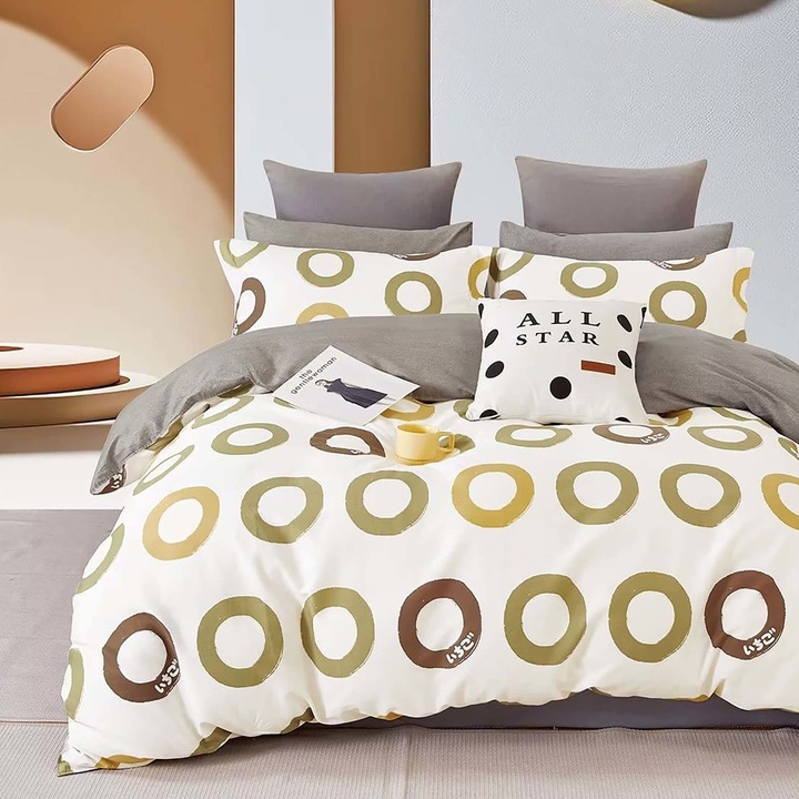 Lenjerie de pat 1 persoana, bumbac 100% percale, 160x240 cm, 3 piese, Ralex Pucioasa, PRC119