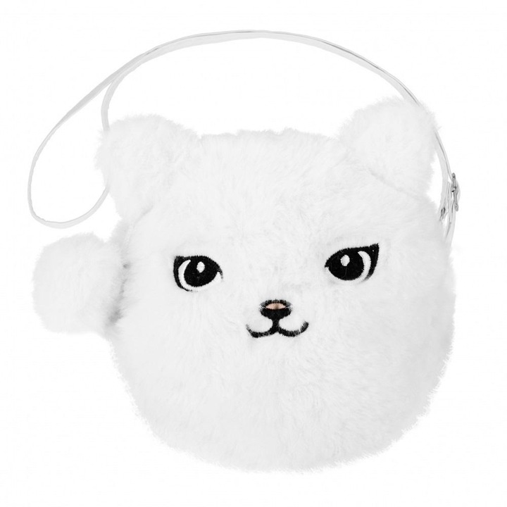 Cicás szőrmés kör alakú válltáska - Fehér cica