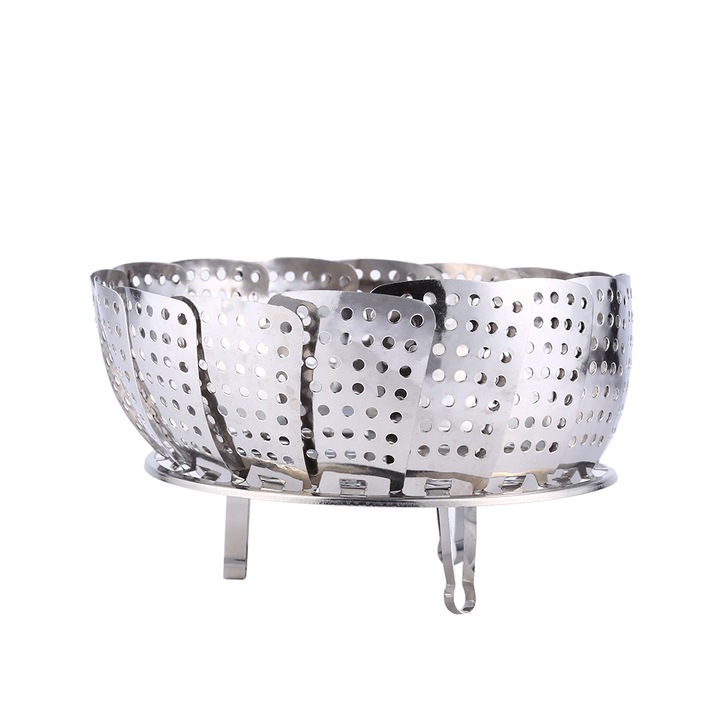 Sita pentru aburi pliabila, inox, suport ou, argintiu, 14x24x10.5cm
