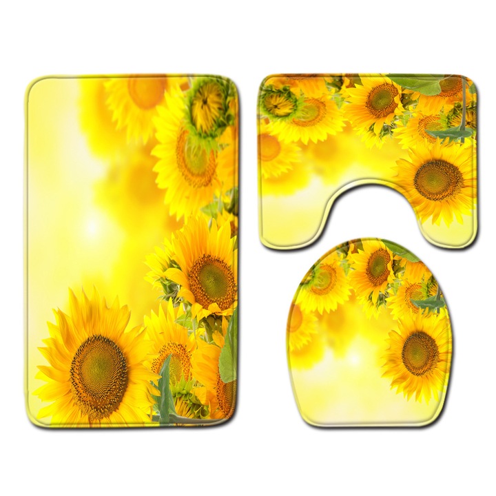 3 db csúszásmentes fürdőszőnyeg készlet, poliészter, 75 x 45 cm, sárga