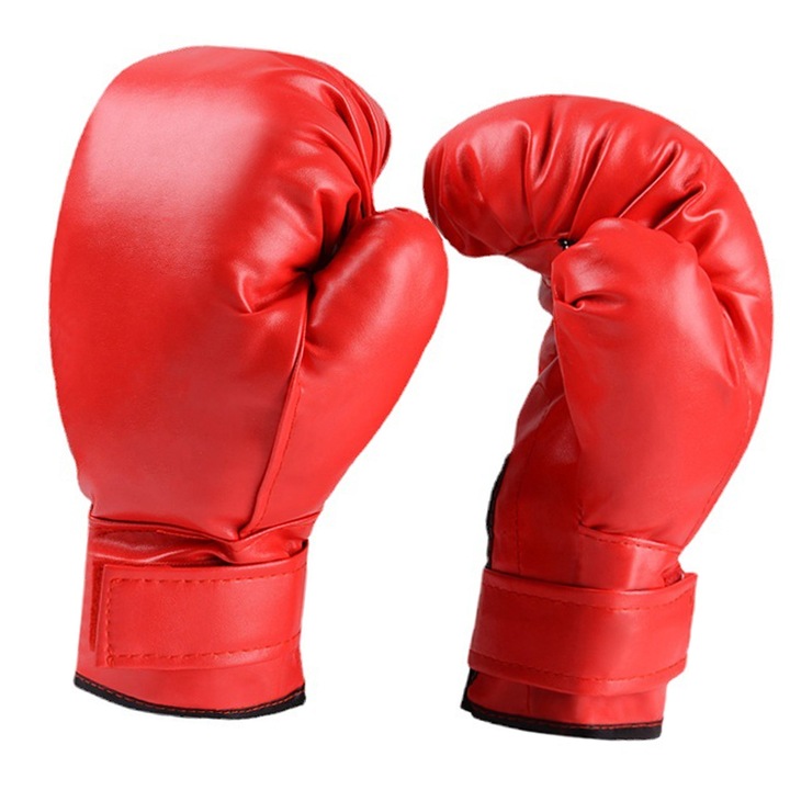 Боксови тренировъчни ръкавици, Екологична кожа, Универсален размер, 28х15 см, Червени