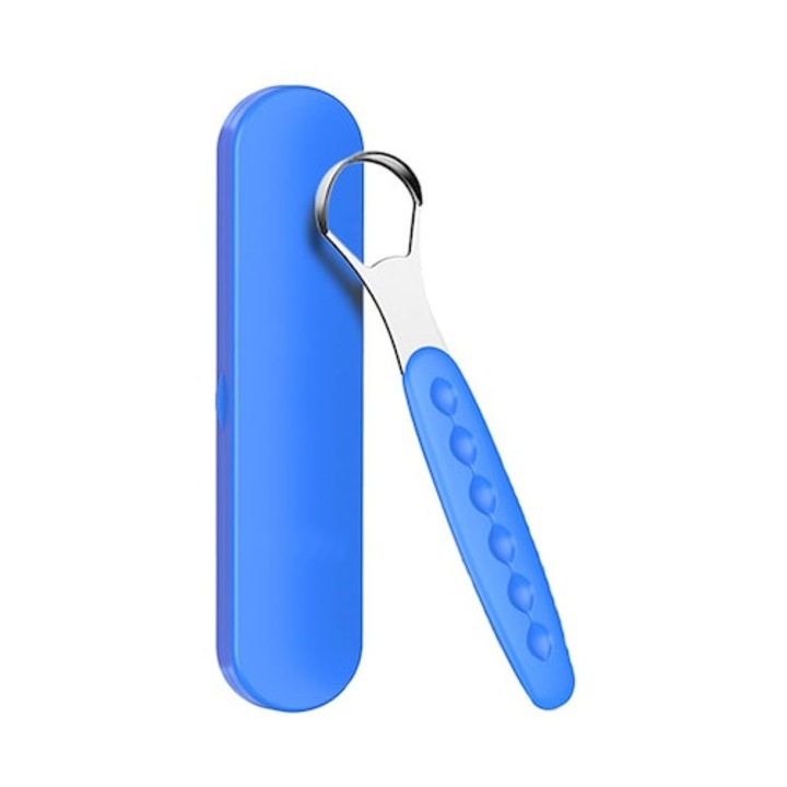 Perie pentru curatarea limbii, Otel inoxidabil, Albastru