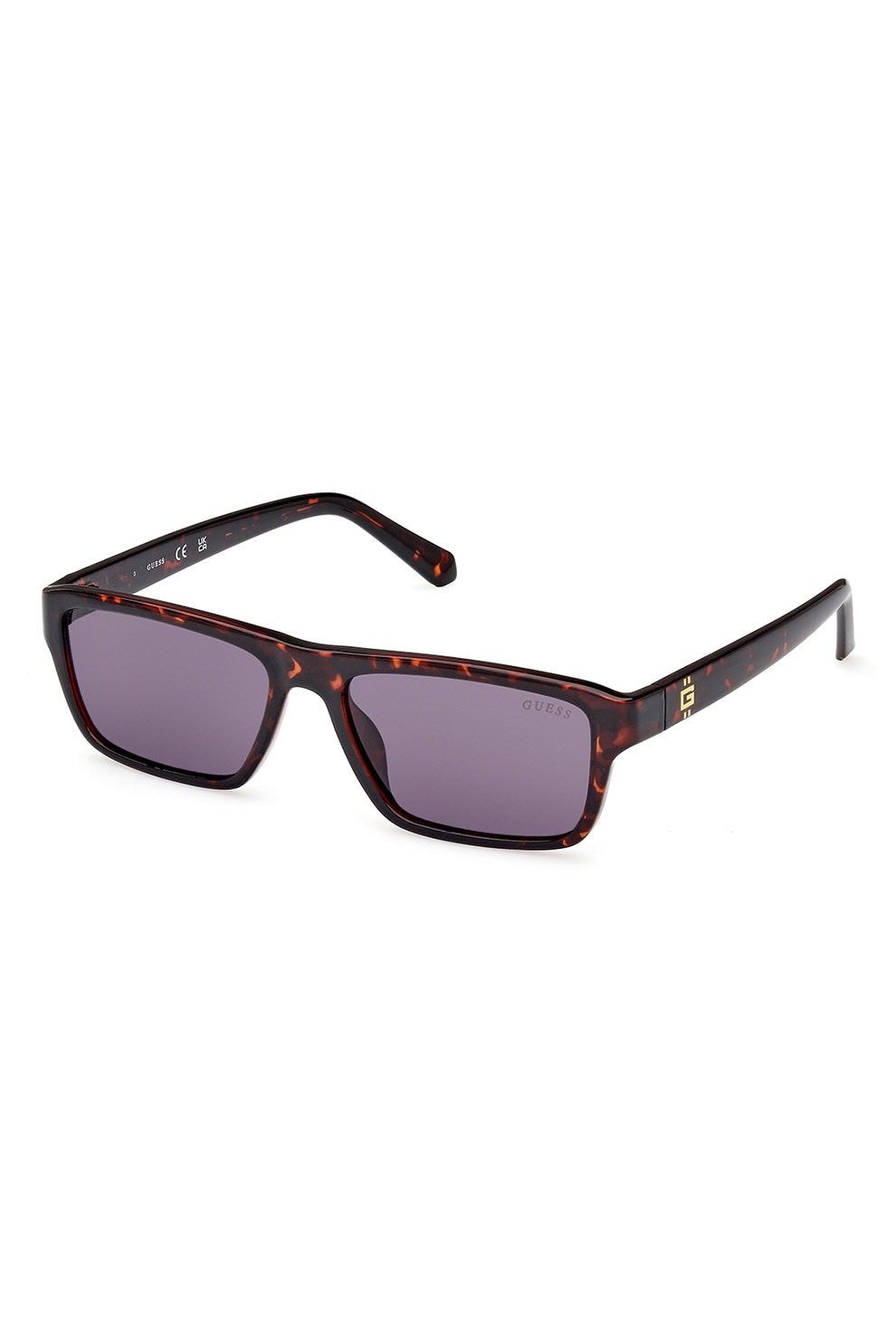 Guess Ochelari de soare dreptunghiulari cu lentile uni, Maro, Negru stins